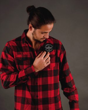 Woven Plaid Flannel Long Sleeve Shirt red/black
