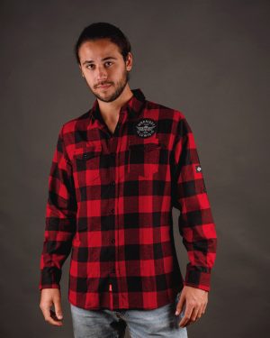 Woven Plaid Flannel Long Sleeve Shirt red/black